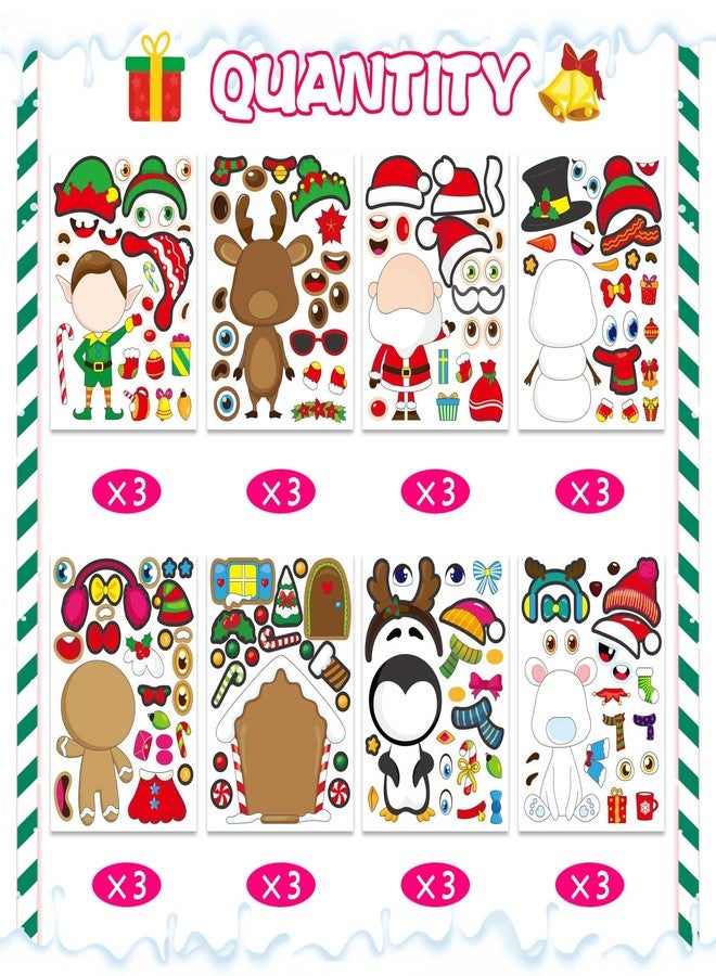 OTAITY 24 Sheets Christmas Stickers for Kids Make a Face Stickers Make Your Own Christmas Characters Mix and Match Stickers, Christmas Party Games Sticker for Christmas Party Favor Supplies School Rewards - Image 2